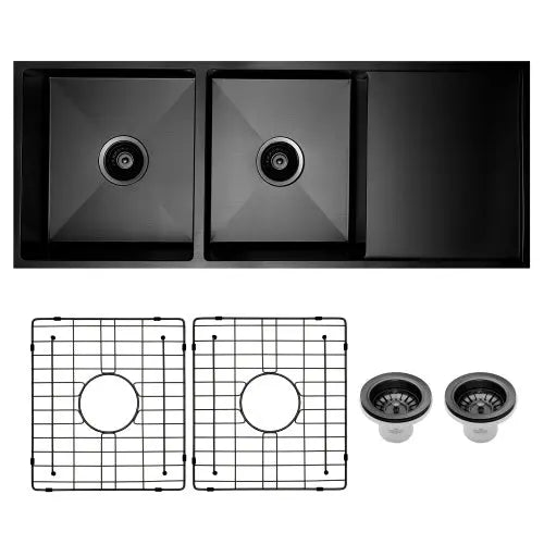 Vertex Gunmetal Black Double Bowl with Drainer Stainless Steel Sink 1114x440x200 (Model SDD 1144))