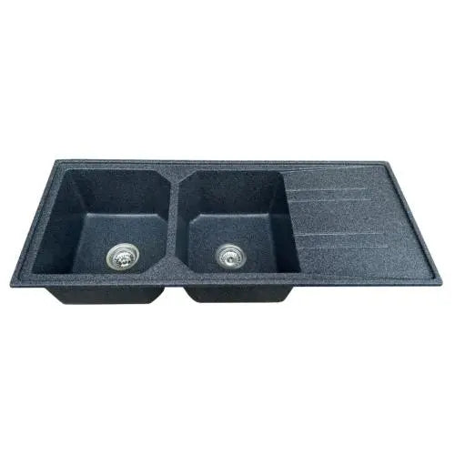 Black Granite Double Bowl Sink With Drain, 1160x500x235mm (Model BGDD 11650)