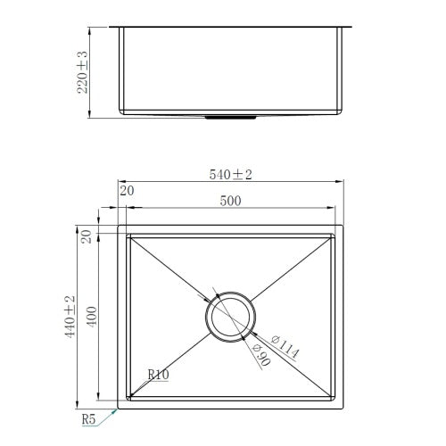 Vertex Brass Gold Single Bowl Stainless Steel Sink 540x440x220 (BGS 5444)