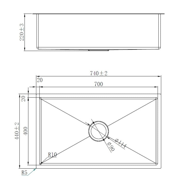 Vertex 740x440x220 Gunmetal Black Single Bowl Stainless Steel Sink