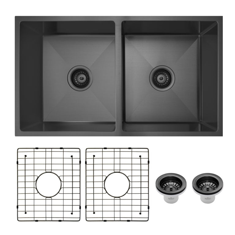Vertex Gunmetal Black Double Bowl Stainless Steel Sink