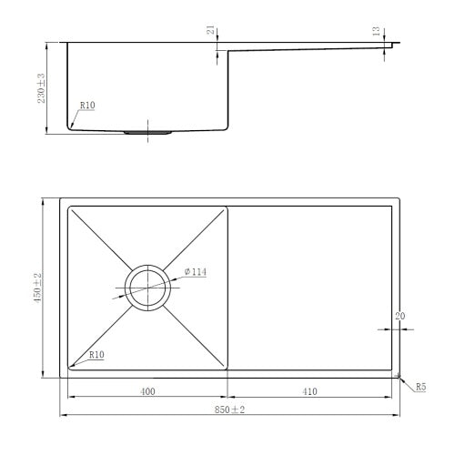 Vertex 850x450x230 Brushed Copper Rose Gold Single Bowl with Drainer Stainless Steel Sink