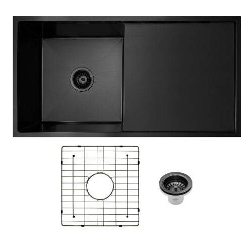 Vertex 850x450x230 Gunmetal Black Single Bowl with Drainer Stainless Steel Sink