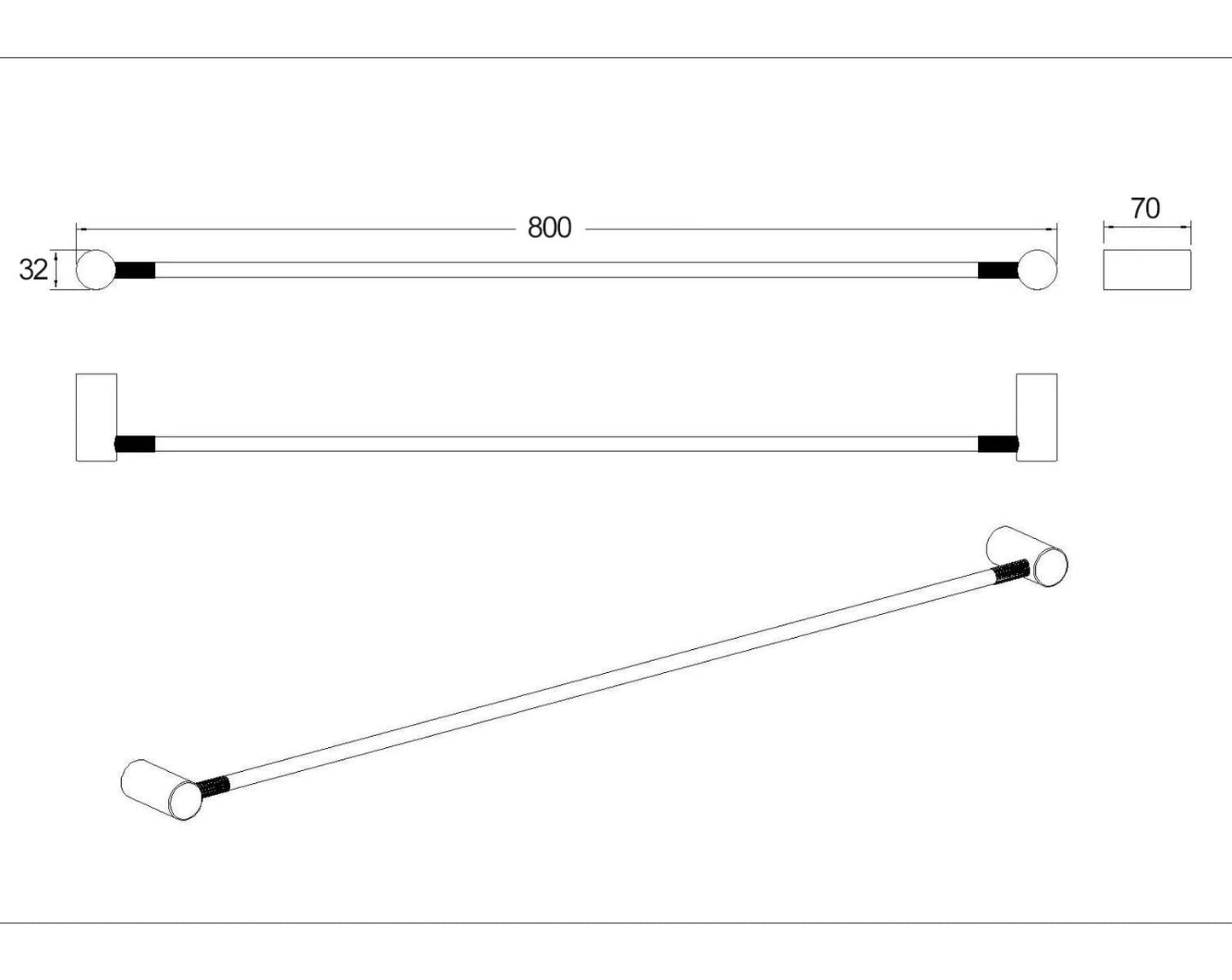Caddence Brushed Yellow Gold Single Towel Rail 800mm