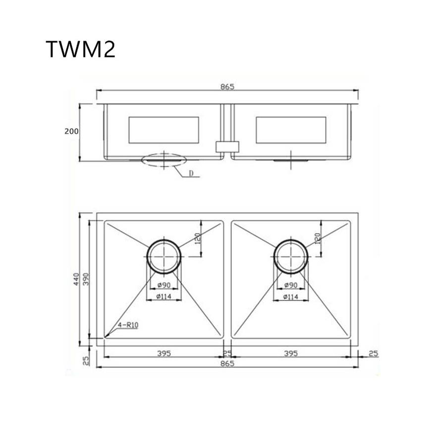 Double Kitchen Sink (Round Edges) Stainless Steel Sink (Model SSD 8644)