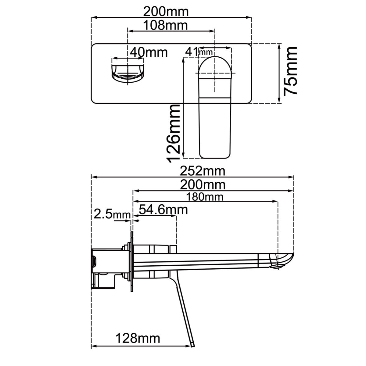 RUSHY Square Brushed Gun Metal Wall Mixer with Spout
