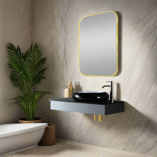 600*900 Brushed Gold Rounded Rectangular Framed Mirror