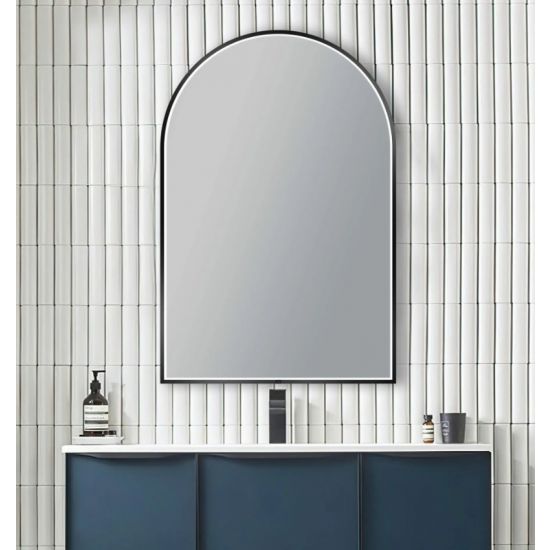 600*900mm Arch 3 Color Lighting Matte Black Aluminum Framed Front Hidden LED Mirror with Touch Sensor Switch