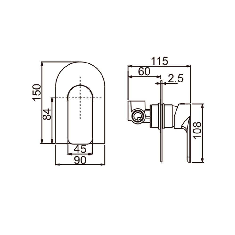 Norico Persano Bathroom Chrome Solid Brass Shower/Bath Wall Mixer Wall Mounted