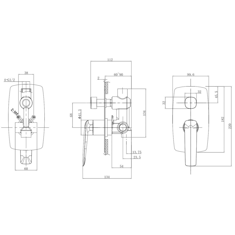 Norico Bellino Chrome Wall Mixer Diverter