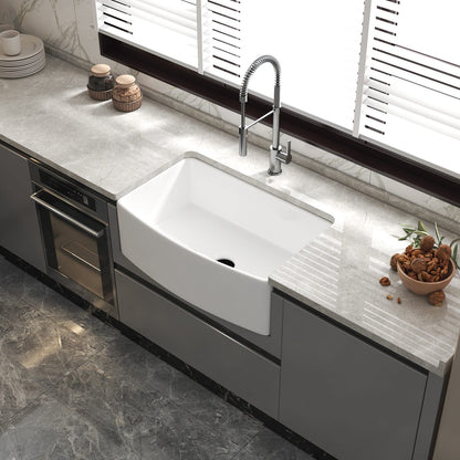 Artisan Single Bowl 610x533x254mm Bow Front Farmhouse Fine Fireclay Butler Sink
