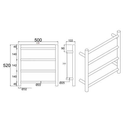 Brushed Yellow Gold Round Electric Heated Towel Rack 4 Bars