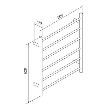 Round Brushed Nickel Electric Heated Towel Rack 6 Bars