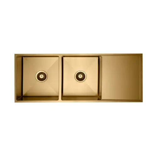 Vertex  Brushed Brass Gold Double Bowl Stainless Steel Sink with Drainer 1114x440x200 (Model SDD 1144)