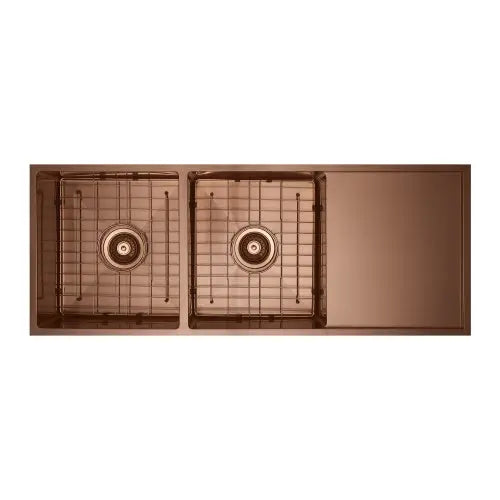 Vertex  Brushed Copper Rose Gold Double Bowl Stainless Steel Sink with Drainer 1114x440x200 (Model RGSDD 1144)