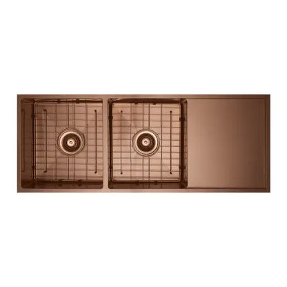 Vertex  Brushed Copper Rose Gold Double Bowl Stainless Steel Sink with Drainer 1114x440x200 (Model RGSDD 1144)