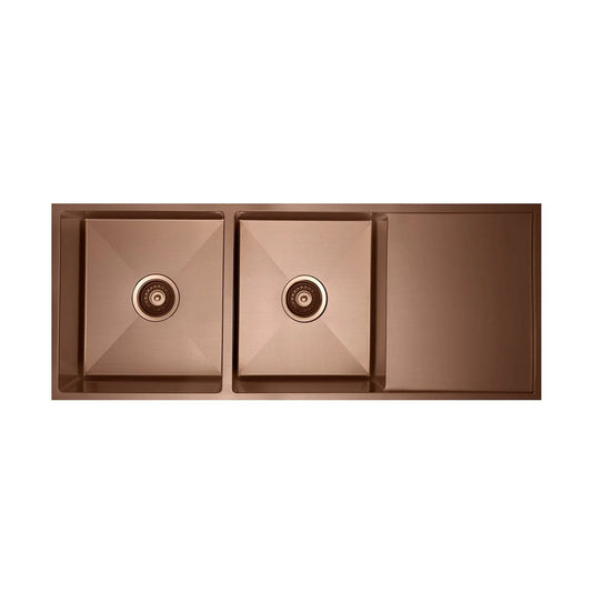 Vertex  Brushed Copper Rose Gold Double Bowl Stainless Steel Sink with Drainer 1114x440x200 (Model RGSDD 1144)