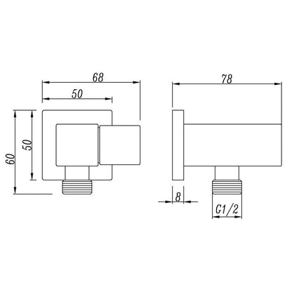 Square Chrome Shower Holder Wall Connector & Hose Only