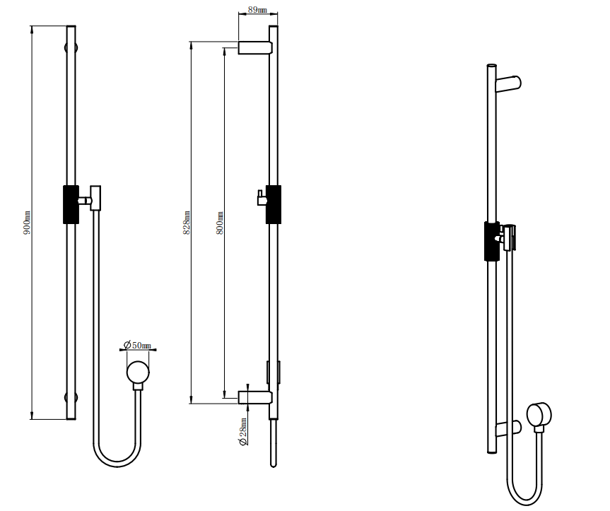Caddence Brushed Gun Metal Grey Shower Rail without Handheld