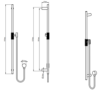 Caddence Brushed Gun Metal Grey Shower Rail without Handheld