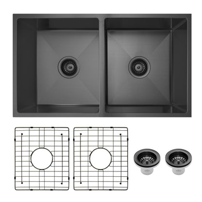 Vertex Gunmetal Black Double Bowl Stainless Steel Sink