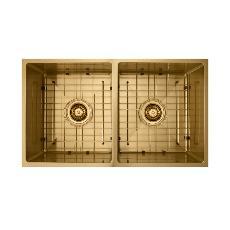 Vertex 760x440x200 Brushed Brass Gold Double Bowl Stainless Steel Sink