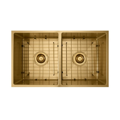 Vertex 760x440x200 Brushed Brass Gold Double Bowl Stainless Steel Sink