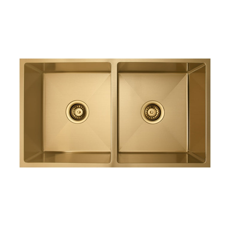 Vertex 760x440x200 Brushed Brass Gold Double Bowl Stainless Steel Sink