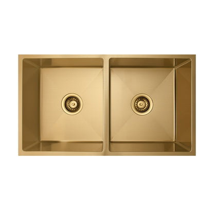 Vertex 760x440x200 Brushed Brass Gold Double Bowl Stainless Steel Sink