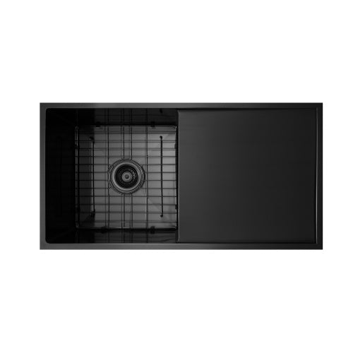 Vertex 850x450x230 Gunmetal Black Single Bowl with Drainer Stainless Steel Sink