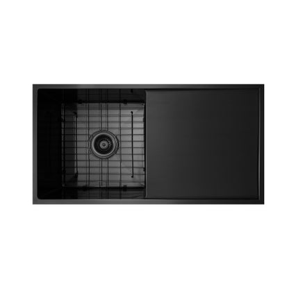 Vertex 850x450x230 Gunmetal Black Single Bowl with Drainer Stainless Steel Sink