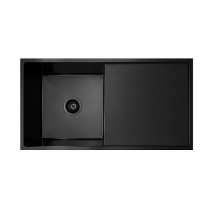 Vertex 850x450x230 Gunmetal Black Single Bowl with Drainer Stainless Steel Sink