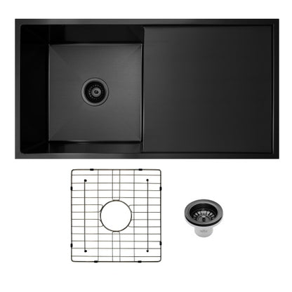 Vertex 850x450x230 Gunmetal Black Single Bowl with Drainer Stainless Steel Sink