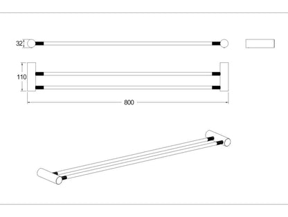Caddence Brushed Nickel Double Towel Rail 800mm