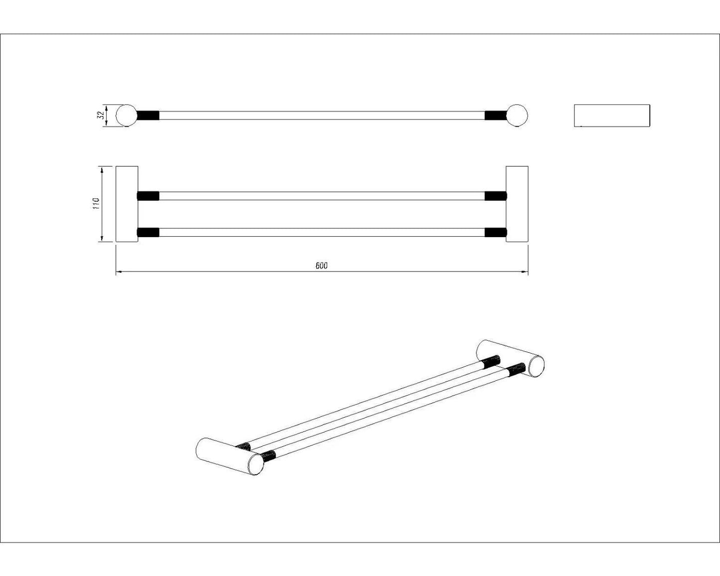 Caddence Brushed Nickel Double Towel Rail 600mm