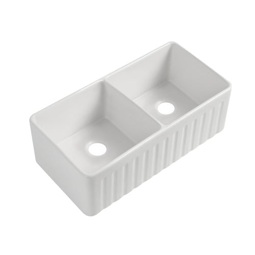 Artisan Double Bowl 835x459x254mm Fluted Farmhouse Fine Fireclay Butler Sink