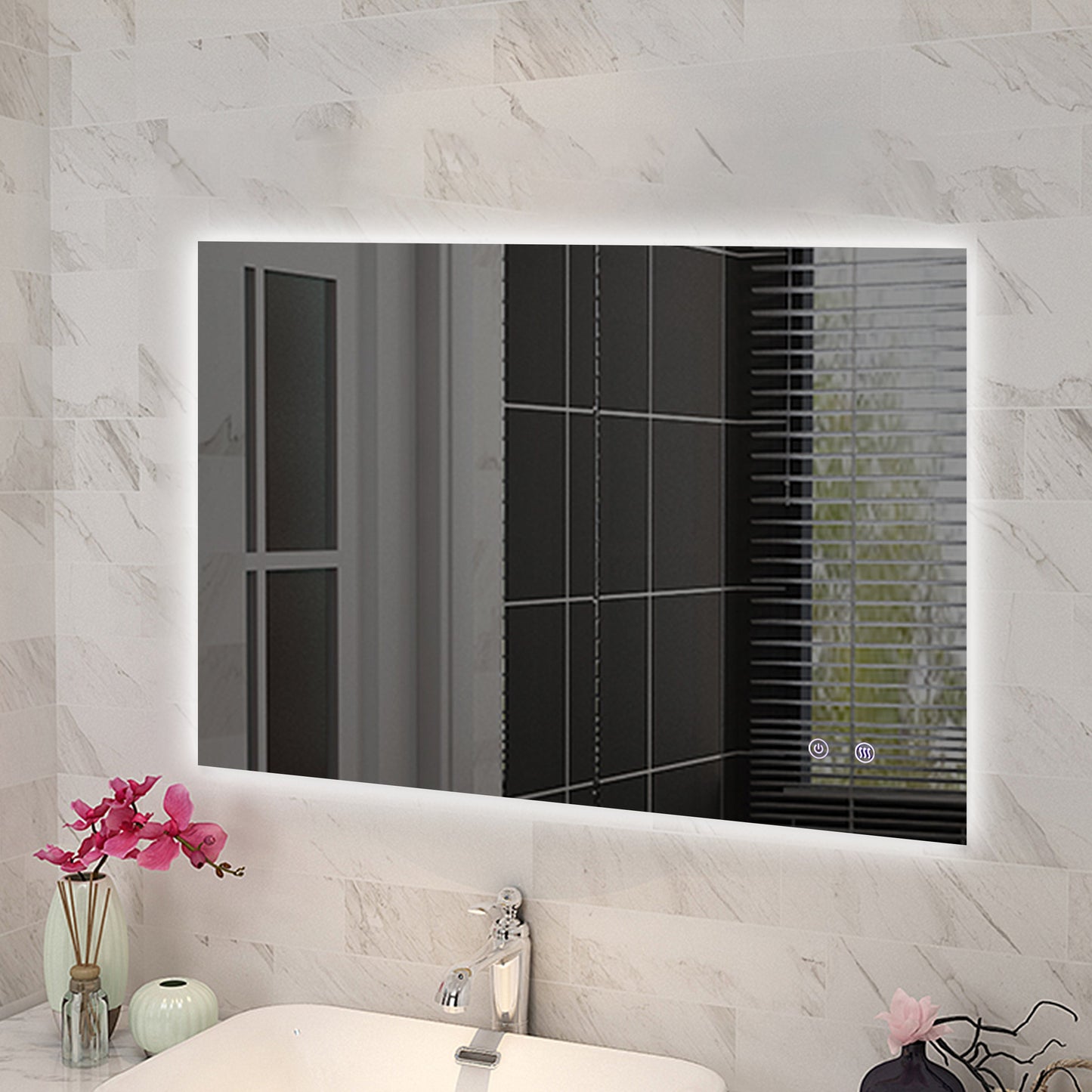 1200*800mmSharp Edge 3 Color Lighting Backlit Acrylic LED Mirror Touch Sensor Switch Defogger Pad Wall Mounted Vertical or Horizontal