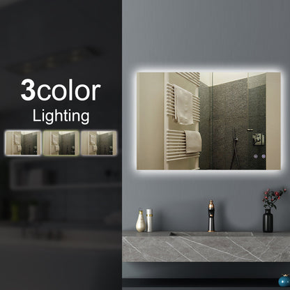 1200*800mmSharp Edge 3 Color Lighting Backlit Acrylic LED Mirror Touch Sensor Switch Defogger Pad Wall Mounted Vertical or Horizontal
