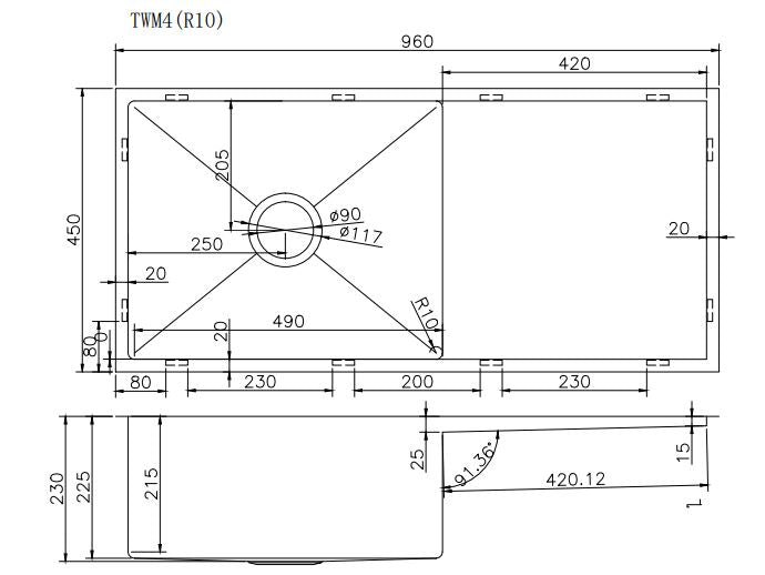 Single Bowl Stainless Steel Kitchen Sink (Model SS 9645)