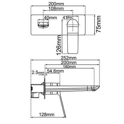 RUSHY Square Black Wall Mixer with Spout