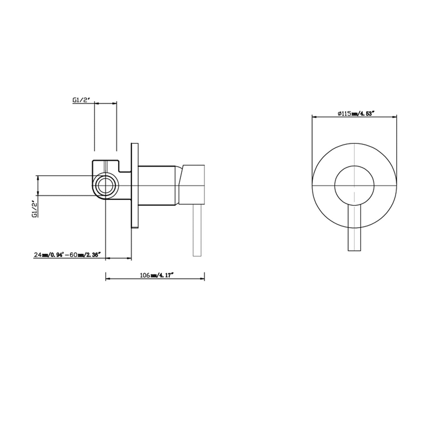 Lucid Pin Round Black Shower/Bath Wall Mixer