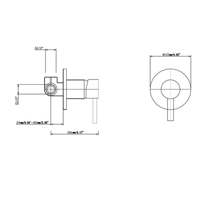 Lucid Pin Round Black Shower/Bath Wall Mixer