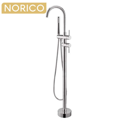 Pentro Round Brushed Nickel Freestanding Bath Mixer With Hand held Shower