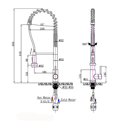 Tall Spring Black Pull Out Kitchen Sink Mixer Tap