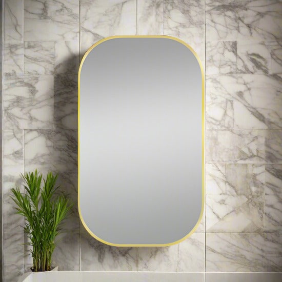 600*900 Brushed Gold Rounded Rectangular Framed Mirror
