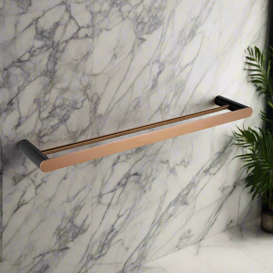 Black/Rose Gold Double Towel Rail