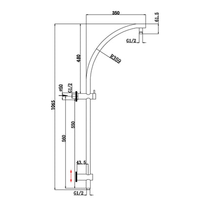 Round Black Top Inlet Shower Rail