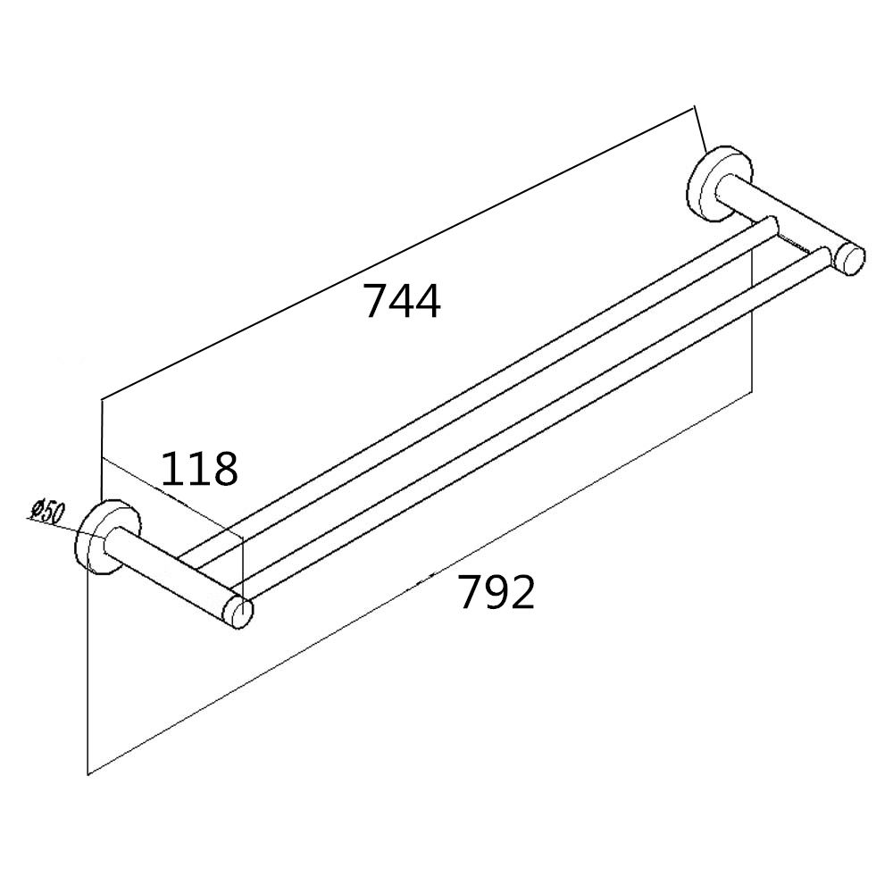 Lucid Pin Round Chrome Double Towel Rack Rail 790mm