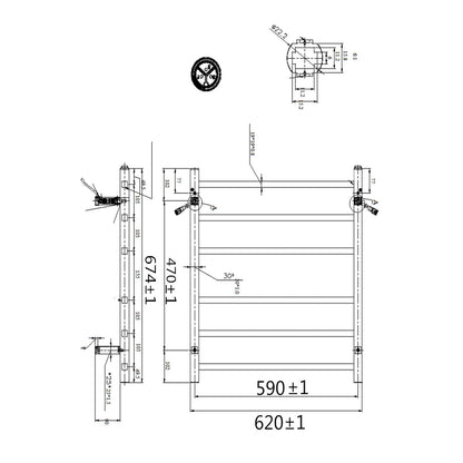 Square Chrome Electric Heated Towel Rack 6 Bars