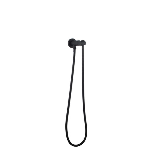 Pentro Matte Black Round Shower Holder Wall Connector & Hose